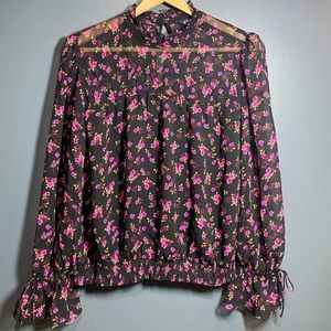 Express black and pink floral blouse in a size M
